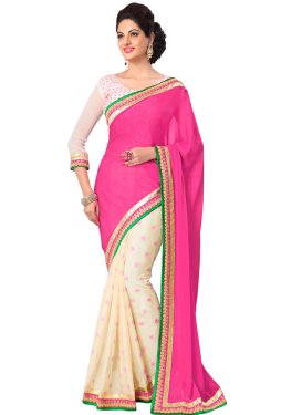 Gleaming Hot Pink And Cream Color Half N Half Casual Saree