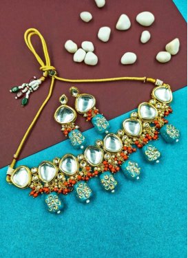 Glitzy Aqua Blue and Orange Gold Rodium Polish Necklace Set