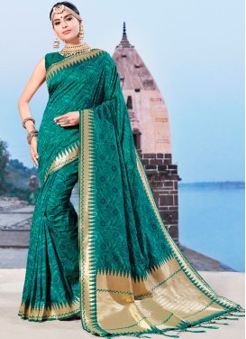 Glitzy Art Silk Teal Weaving Traditional Designer Saree
