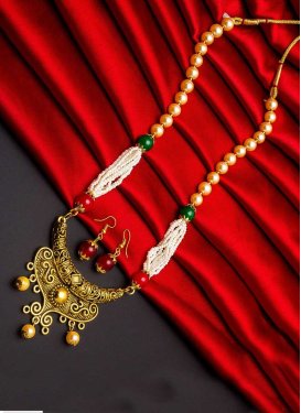 Glitzy Beads Work Gold Rodium Polish Necklace Set
