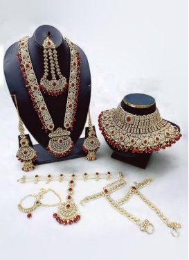 Glitzy Beads Work Maroon and White Gold Rodium Polish Bridal Jewelry
