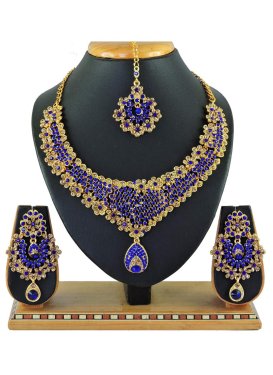 Glitzy Blue and Gold Stone Work Necklace Set