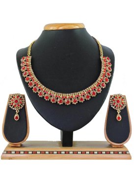 Glitzy Gold Rodium Polish Gold and Red Beads Work Necklace Set