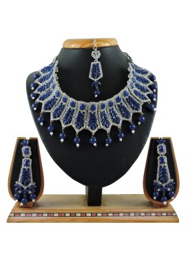 Glitzy Navy Blue and Silver Color Alloy Necklace Set