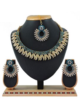 Glitzy Stone Work Teal and White Necklace Set