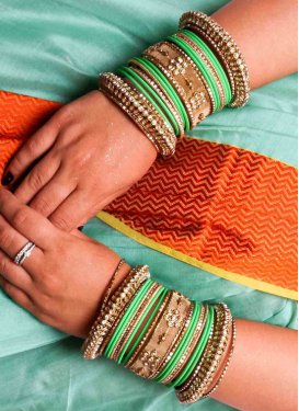 Glorious Alloy Beige and Green Kada Bangles For Festival