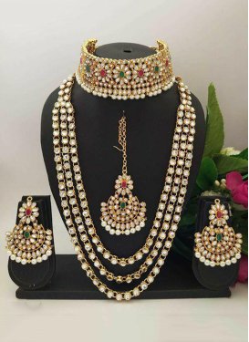 Glorious Beads Work Green and Red Necklace Set for Bridal