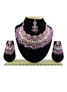 Glorious Beads Work Violet and White Alloy Necklace Set