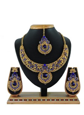 Glorious Blue and Gold Stone Work Necklace Set