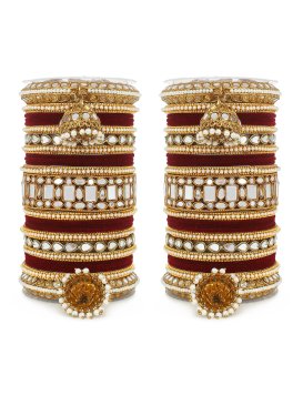 Glorious Gold and Maroon Beads Work Bangles