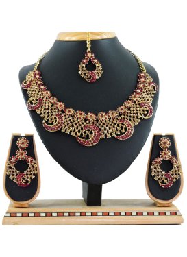Glorious Gold and Maroon Stone Work Necklace Set For Bridal