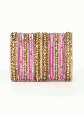 Glorious Gold Rodium Polish Stone Work Gold and Hot Pink Bangles for Festival