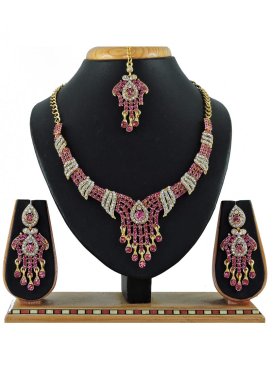 Glorious Pink and White Gold Rodium Polish Necklace Set For Party
