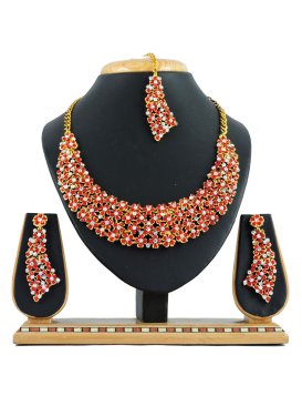 Glorious Red and White Necklace Set For Festival