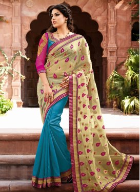 Glowing Multi And Lace Enhanced Half N Half Party Wear Saree