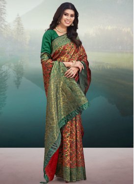 Gold and Green Woven Work Trendy Classic Saree