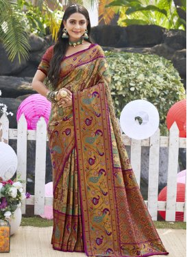 Gold and Purple Kanjivaram Silk Traditional Designer Saree