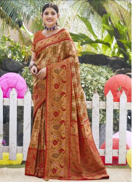 Gold and Red Designer Contemporary Style Saree