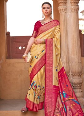 Gold and Red Paithani Silk Designer Contemporary Saree