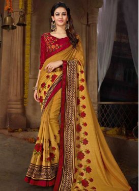 Gold and Red Satin Georgette Contemporary Saree