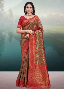 Gold and Red Traditional Designer Saree