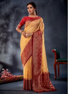 Gold and Red Woven Work Designer Traditional Saree
