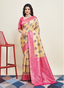 Gold and Rose Pink Designer Traditional Saree For Festival