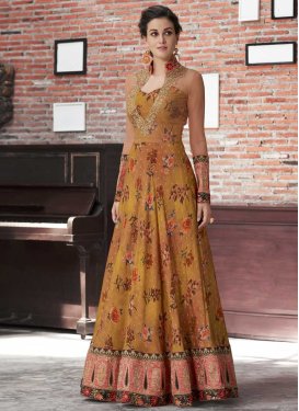 Gold and Salmon Silk Floor Length Trendy Gown For Festival