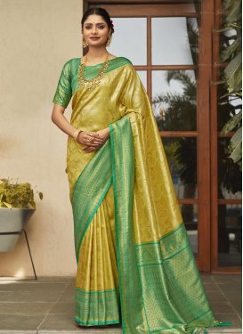 Gold and Sea Green Woven Work Designer Traditional Saree