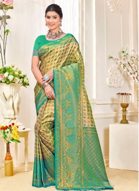 Gold and Turquoise Woven Work Designer Traditional Saree