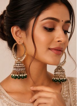Gold Rodium Polish Alloy Green and White Earrings