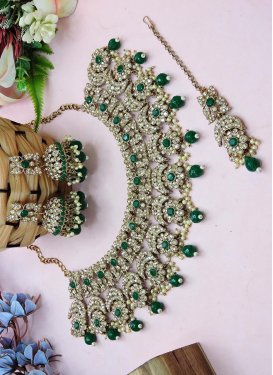 Gold Rodium Polish Alloy Green and White Necklace Set