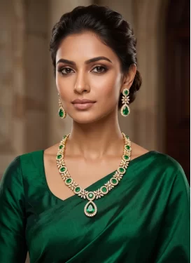Gold Rodium Polish Alloy Green and White Necklace Set