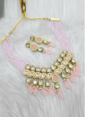 Gold Rodium Polish Alloy Pink and White Necklace Set