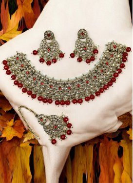 Gold Rodium Polish Alloy Red and White Necklace Set