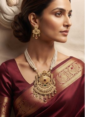 Gold Rodium Polish Beads Work Alloy Gold and White Necklace Set