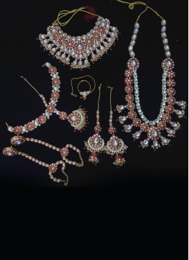 Gold Rodium Polish Beads Work Alloy Red and White Bridal Jewelry For Bridal