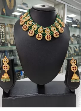 Gold Rodium Polish Beads Work Multi Colour Necklace Set for Ceremonial