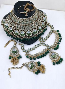 Gold Rodium Polish Beads Work Necklace Set For Festival