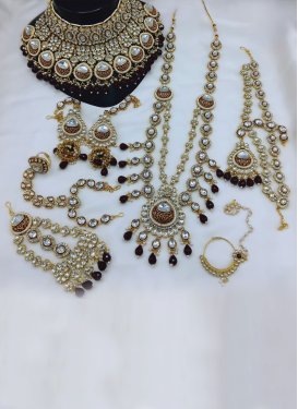 Gold Rodium Polish Beads Work White and Wine Bridal Jewelry for Bridal