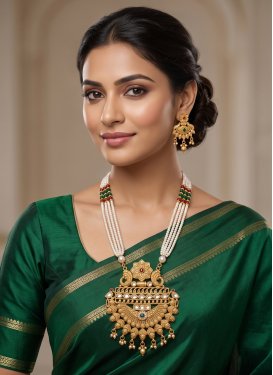Gold Rodium Polish Gold and White Beads Work Necklace Set