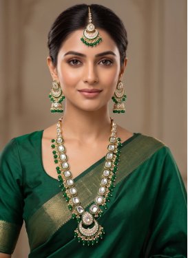 Gold Rodium Polish Green and White Beads Work Necklace Set
