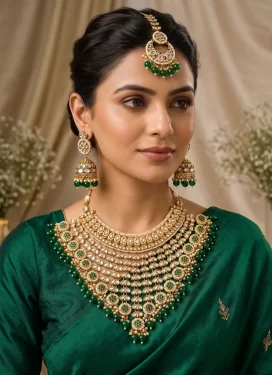 Gold Rodium Polish Green and White Necklace Set