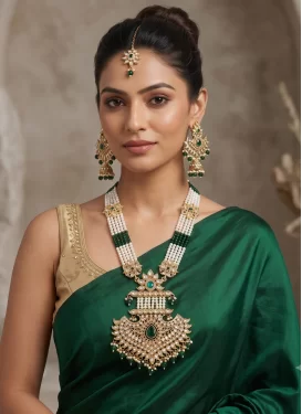 Gold Rodium Polish Green and White Necklace Set