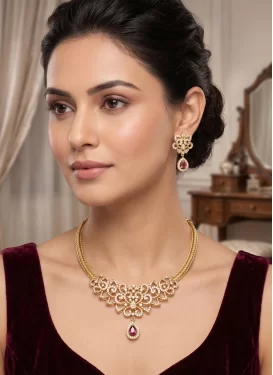 Gold Rodium Polish Magenta and White Necklace Set
