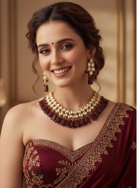 Gold Rodium Polish Maroon and White Necklace Set