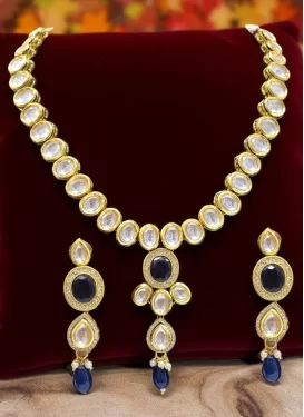 Gold Rodium Polish Navy Blue and White Necklace Set