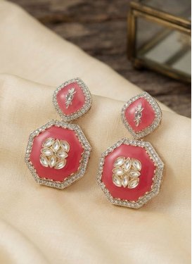 Gold Rodium Polish Salmon and White Earrings For Ceremonial