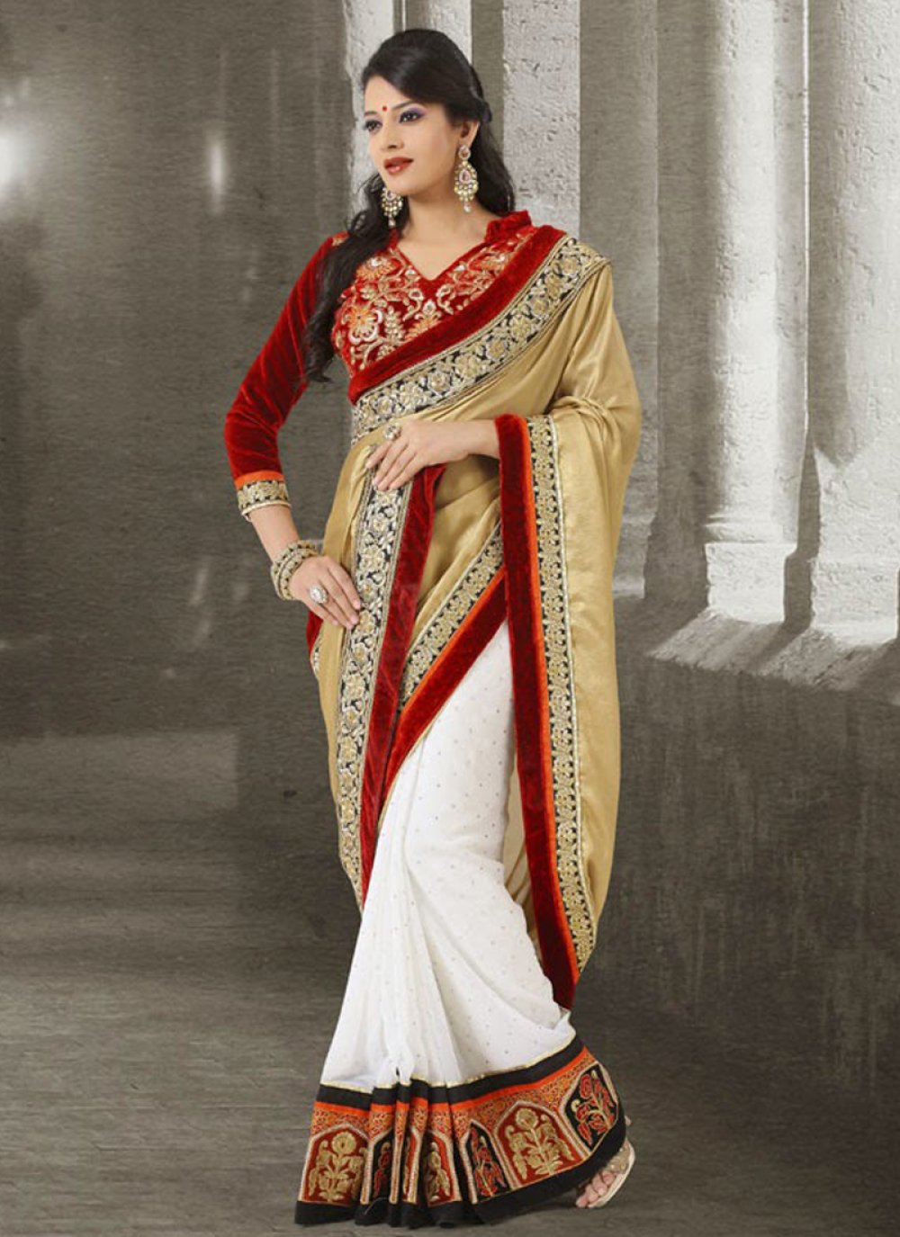 Flamboyant Silk Designer Half and Half Saree for Wedding and Haldi