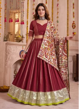 Gota Patti Work Chanderi Silk Readymade Lehenga Choli in Maroon for Ceremonial